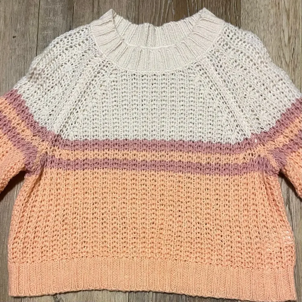 American Eagle Crochet Knit Sweater Orange  Sm Fair Isle Long Sleeve Boho Wool - Picture 4 of 7